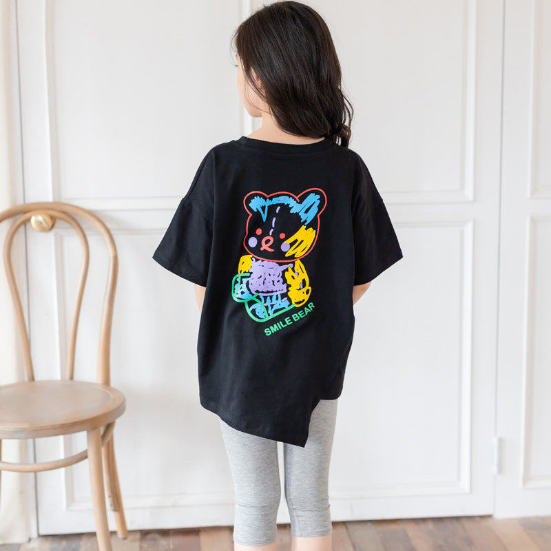 Ropa de moda de dibujos animados irregular para niños grandes de manga corta y media manga