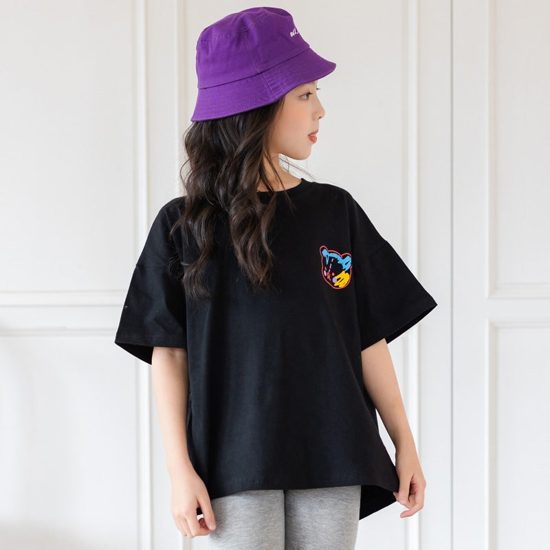 Ropa de moda de dibujos animados irregular para niños grandes de manga corta y media manga