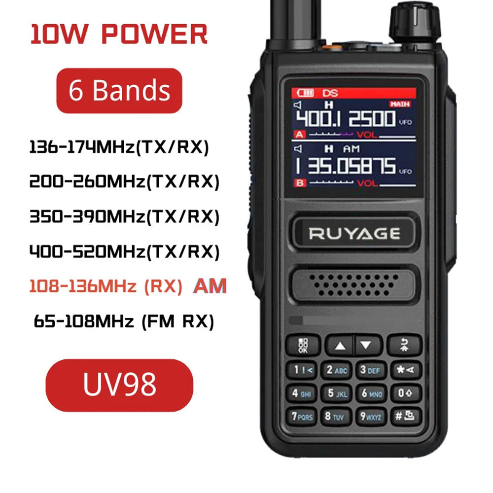 RUYAGE 10W High Power Two Way Radio Multi Band Walkie Talkie with NOAA Emergency Receiver, 2600mAh Battery