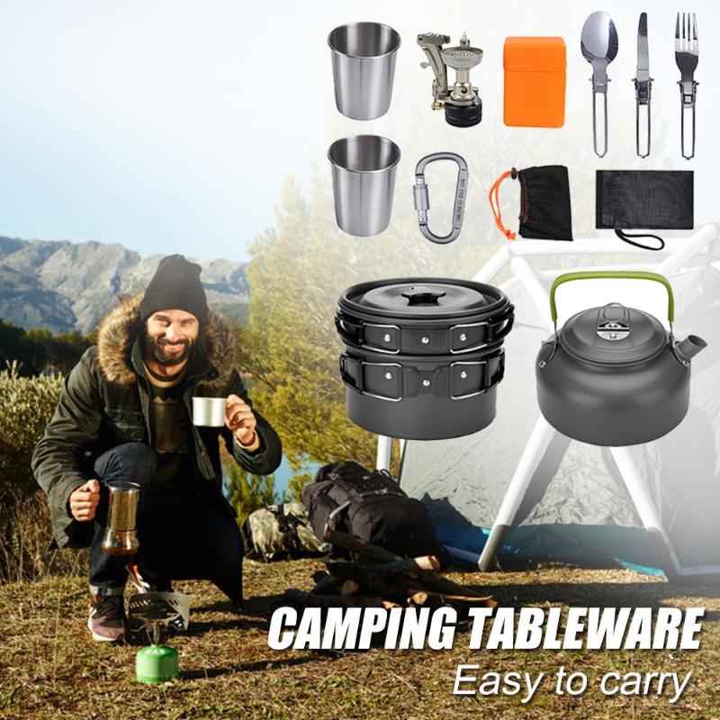 Campingkokkärlssats Utomhuskokset Aluminiumutrustning Utomhuskastrull Resetallrikar Kök Vandring Picknick Grill