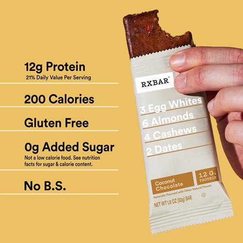 Rxbar Protein Bars, Protein Snack, Snack Bars, Coconut Chocolate, 22Oz Box (12 Bars)