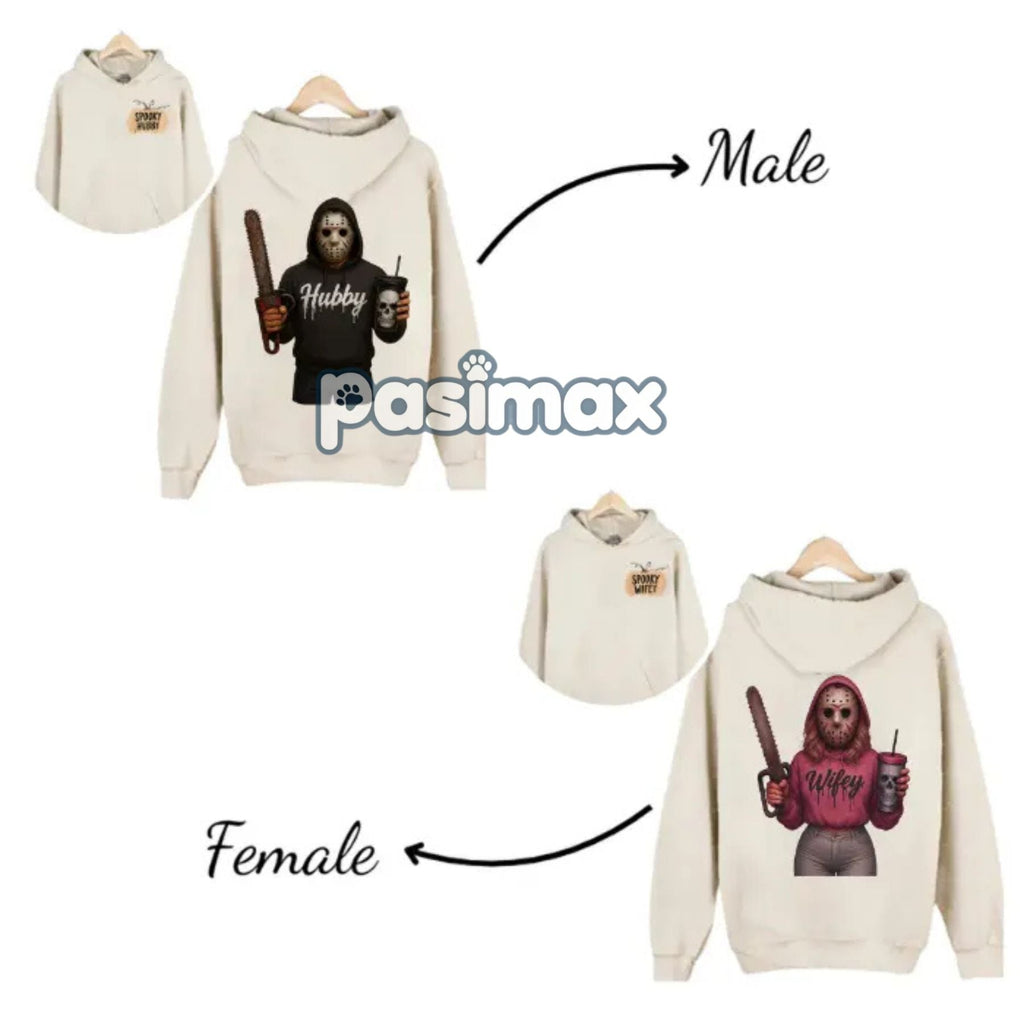 Wifey & Hubby Jason Hoodie – Halloween-paroutfits, läskiga tröjor för fru och man