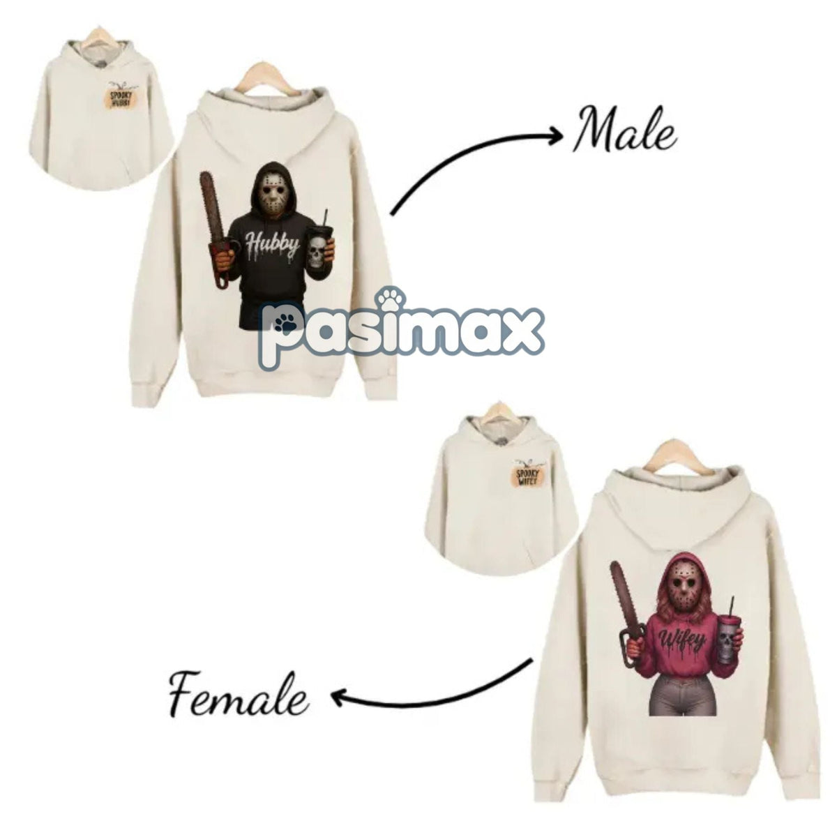 Wifey & Hubby Jason Hoodie – Halloween-paroutfits, läskiga tröjor för fru och man
