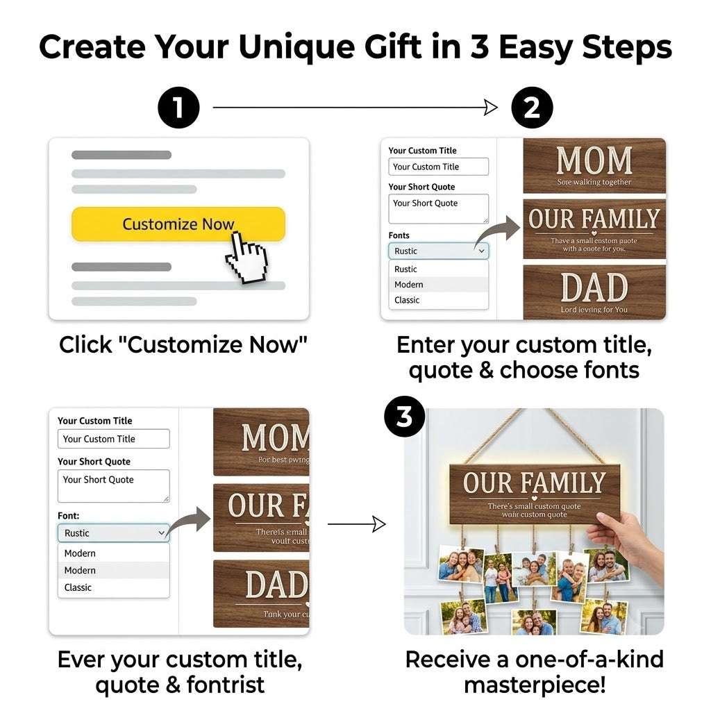 Personalized Hanging Photo Display – Custom Wooden Sign with 8 Clips