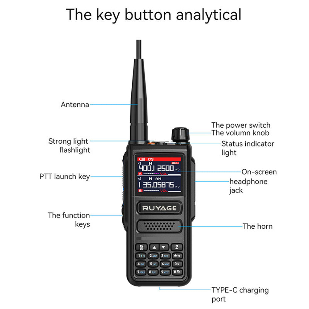 RUYAGE 10W High Power Two Way Radio Multi Band Walkie Talkie with NOAA Emergency Receiver, 2600mAh Battery