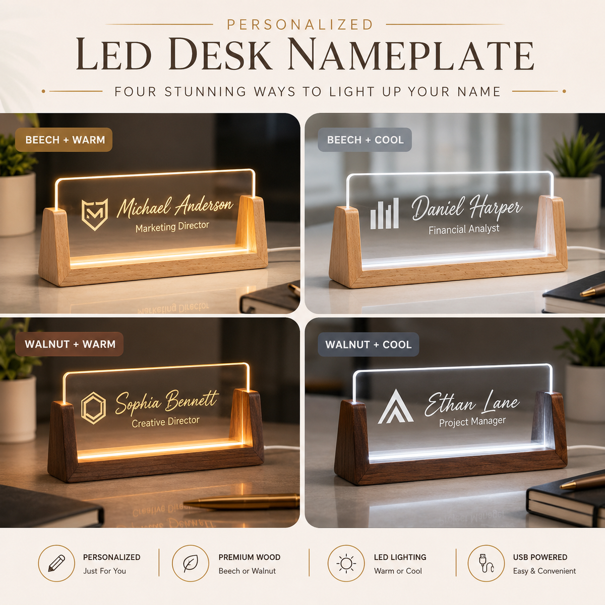 Placa de escritorio LED personalizada