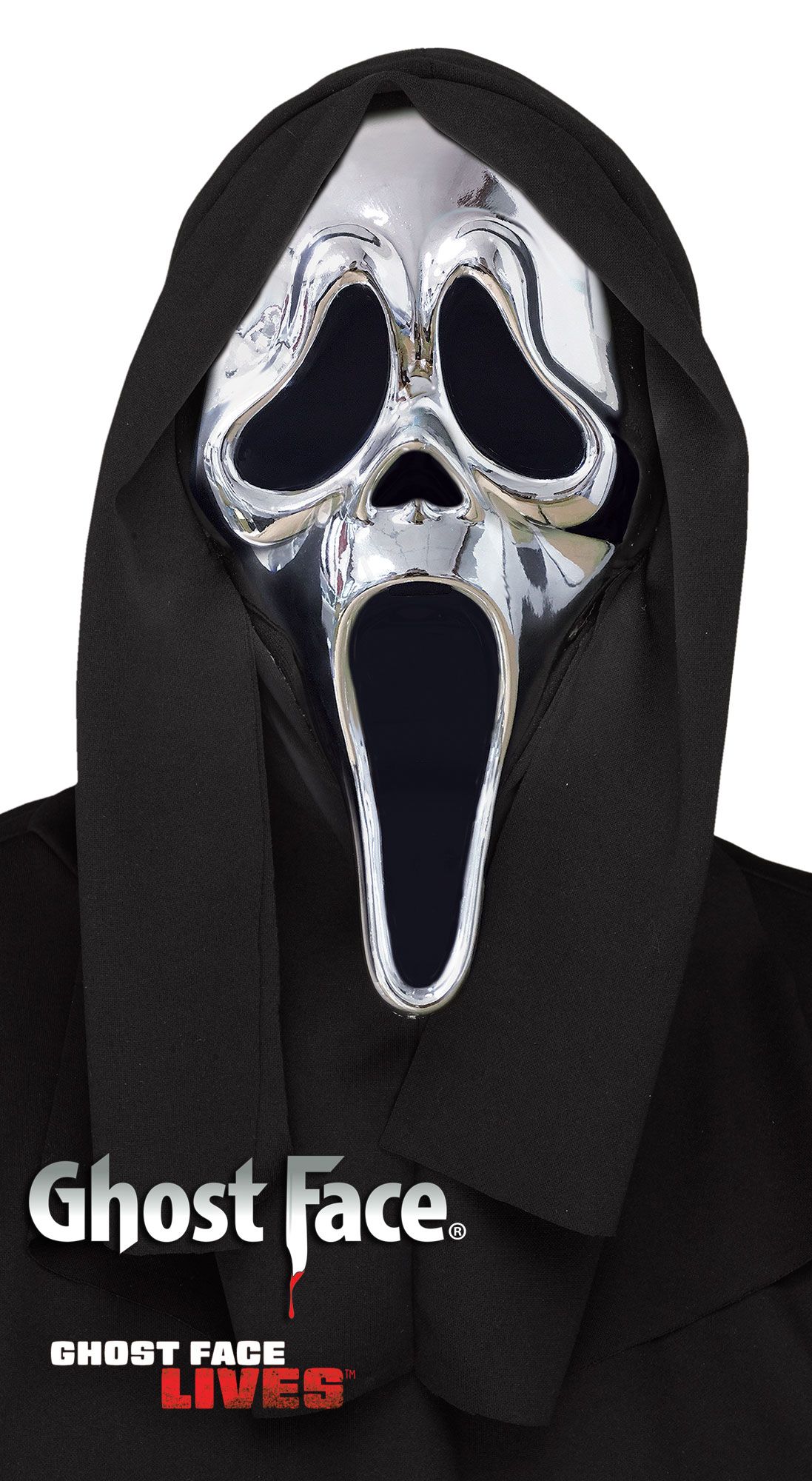 Fun World Scream Ghost Face Silver Chrome Maskeraddräktsmask