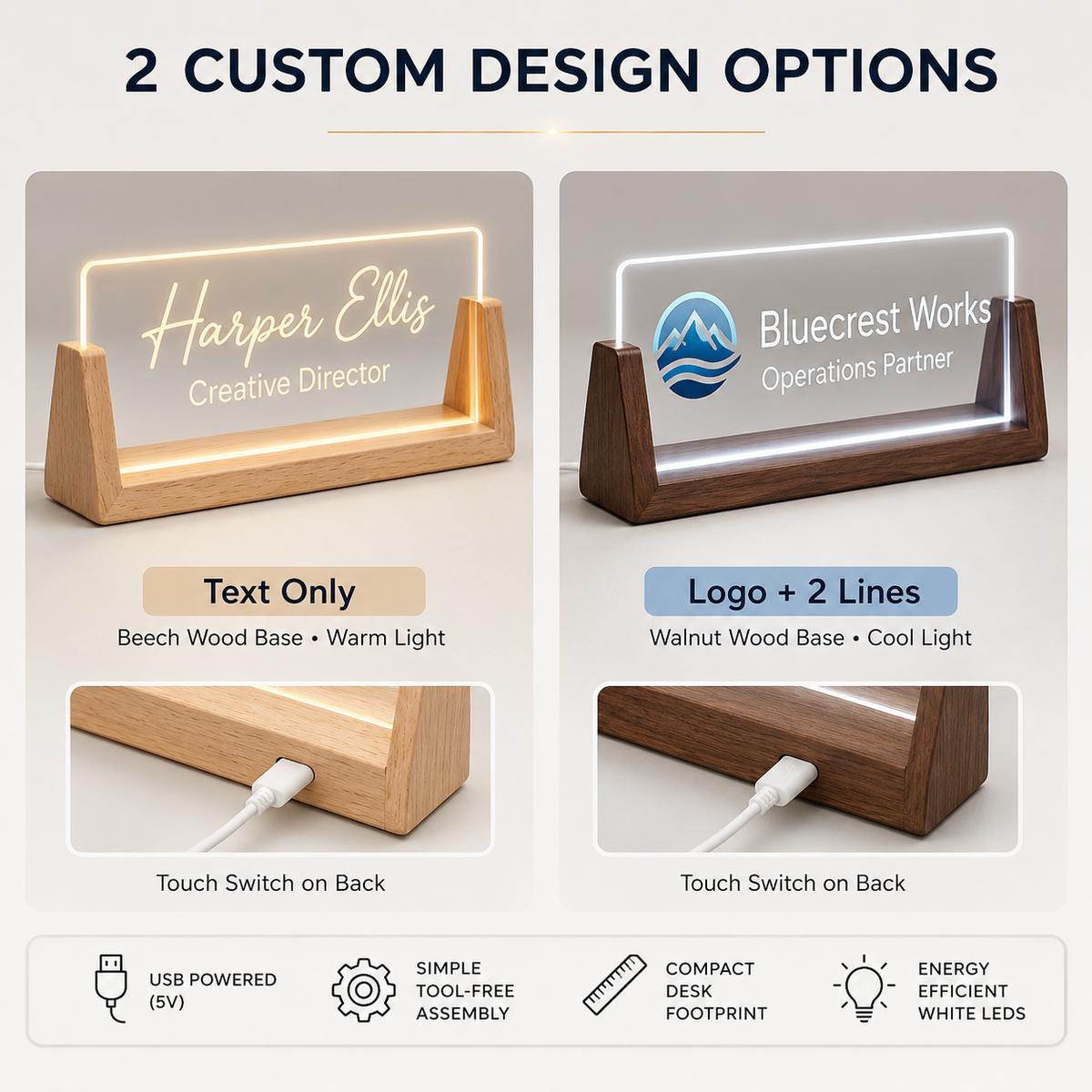 Placa de escritorio LED personalizada