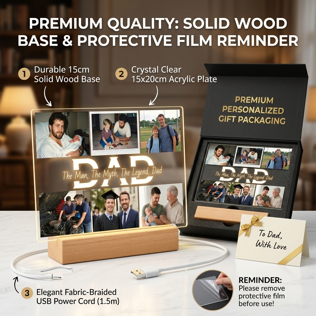 Lámpara de Noche Personalizada de Acrílico con Foto y Base LED de Madera