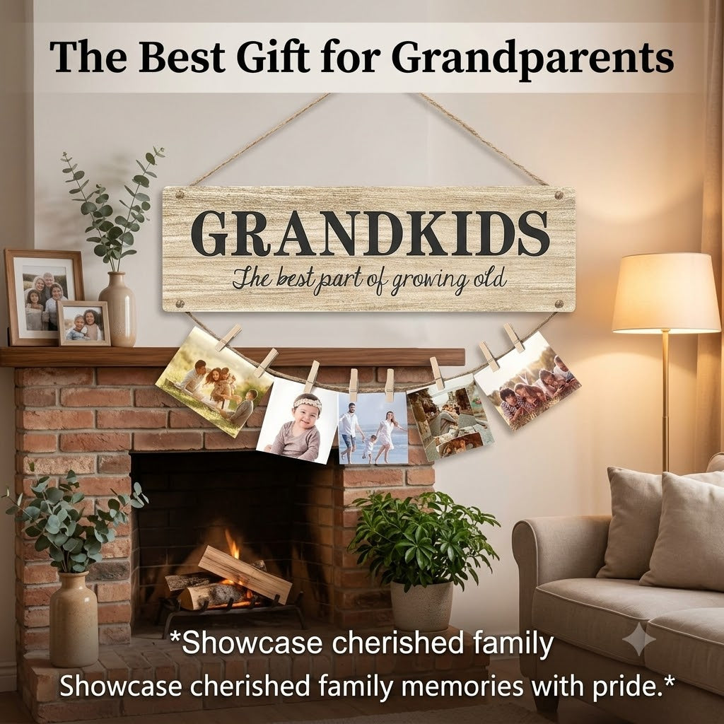Personalized Hanging Photo Display – Custom Wooden Sign with 8 Clips