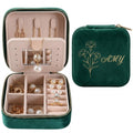Caja de Terciopelo Personalizada con Flor de Nacimiento para Joyas – Estuche de Viaje con Nombre Personalizado para Mujer