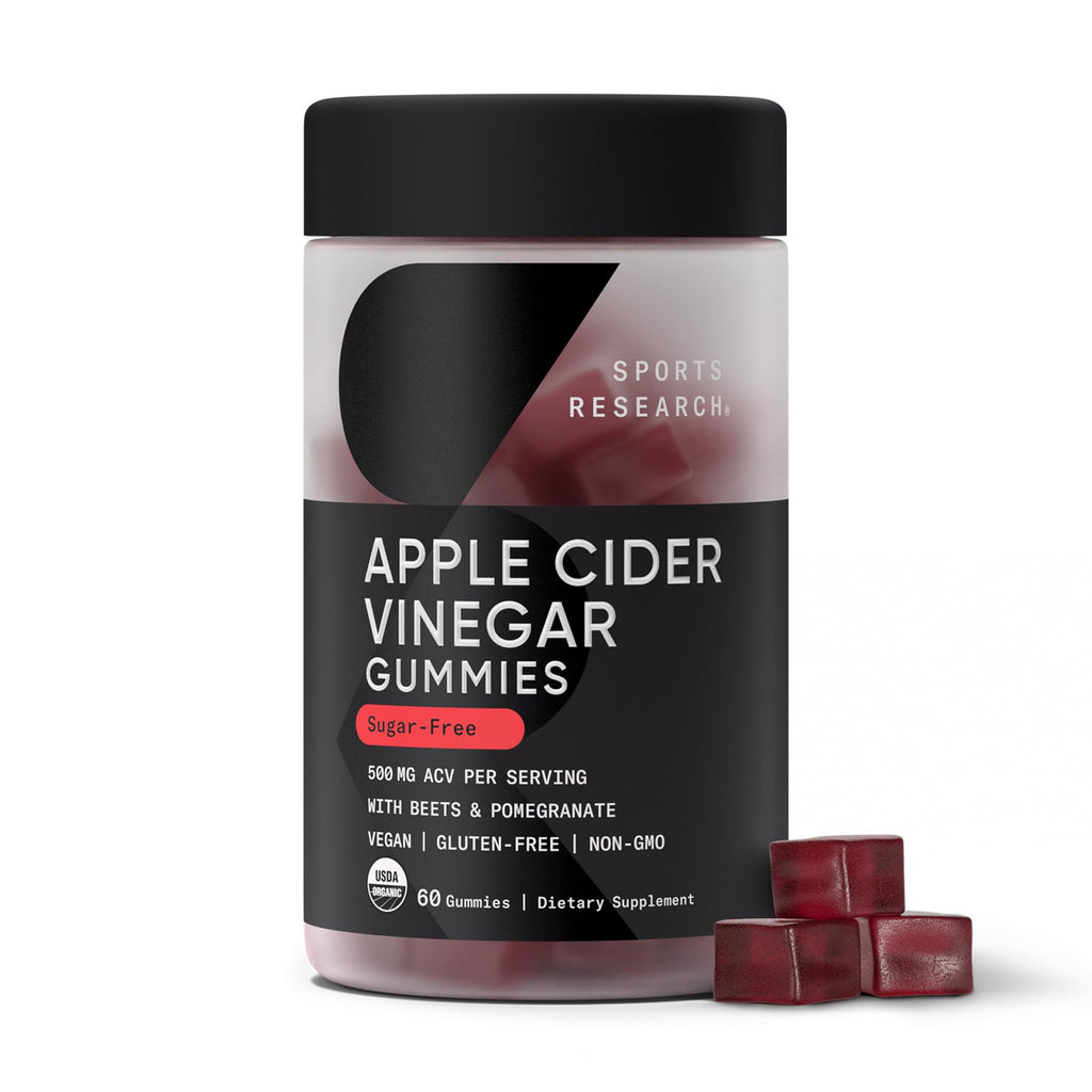 Sports Research Organic Apple Cider Vinegar Gummies – 500 mg, Sugar-Free, 60 Count