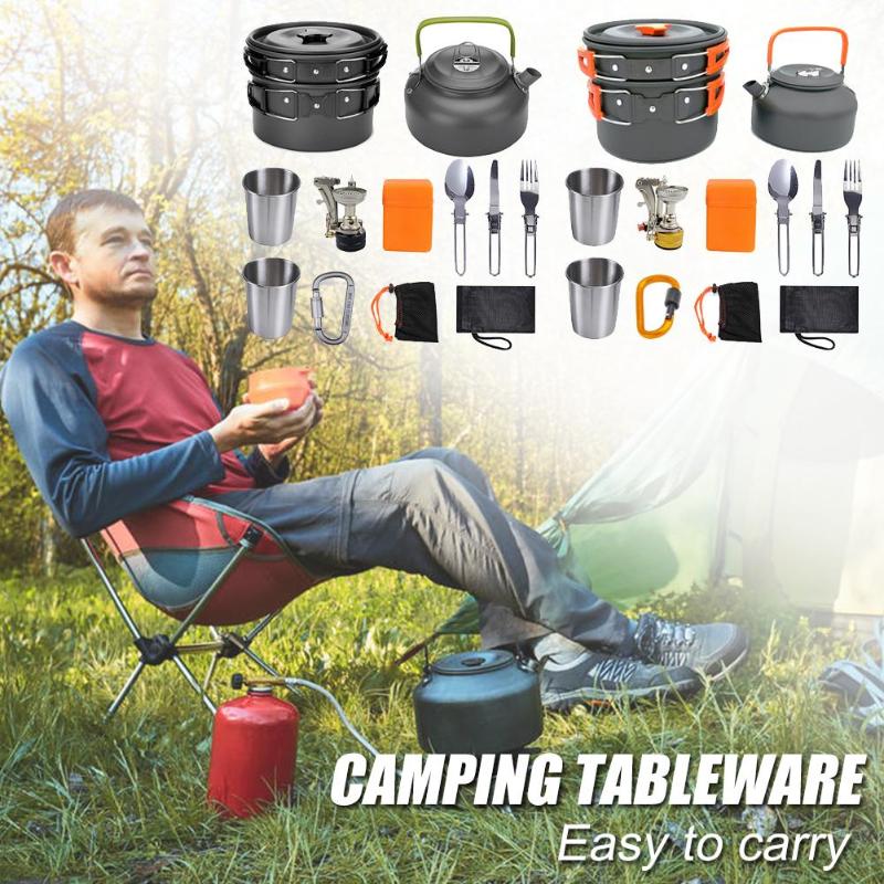 Campingkokkärlssats Utomhuskokset Aluminiumutrustning Utomhuskastrull Resetallrikar Kök Vandring Picknick Grill