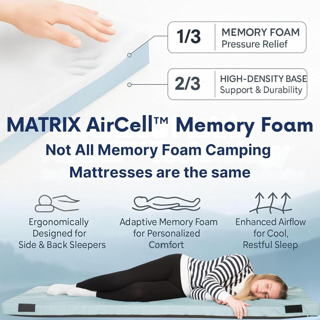 Matrix luftcellsmadrass med memoryskum för camping
