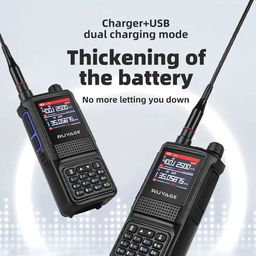 RUYAGE Multi-Band Two Way Radio 5W Long Range Walkie Talkie with 2600mAh Battery, VOX, Emergency Alert & Frequency Copy