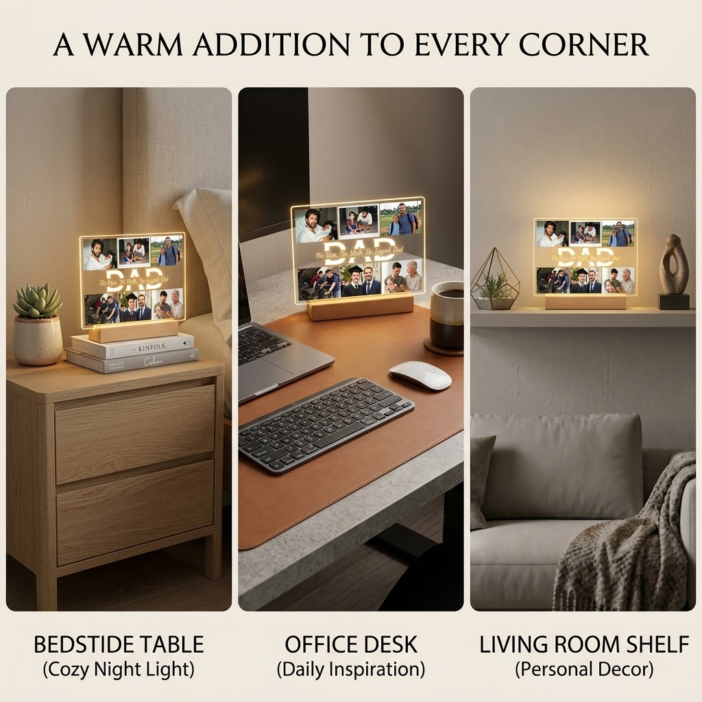 Lámpara de Noche Personalizada de Acrílico con Foto y Base LED de Madera