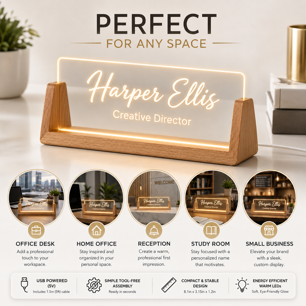 Placa de escritorio LED personalizada