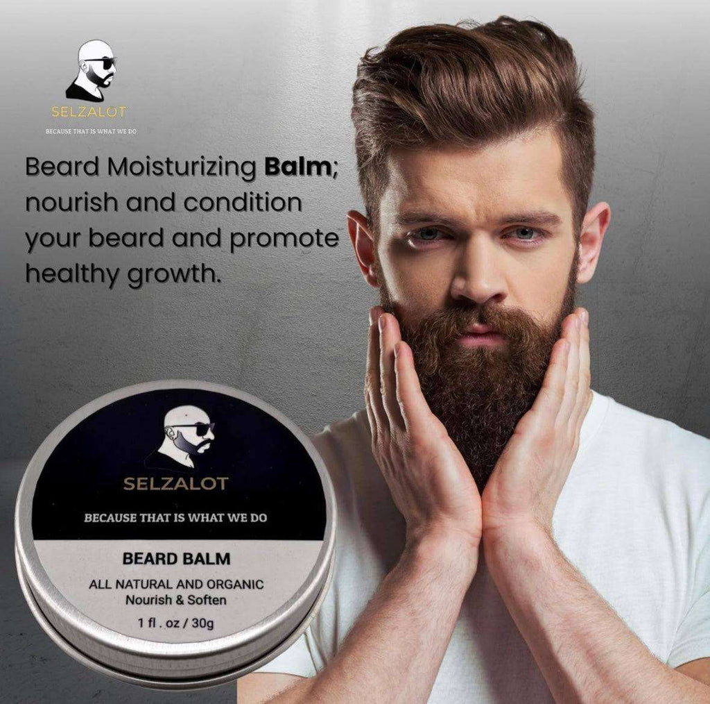 SELZALOT Beard Growth Kit Facial Hairs Men's Grooming Set 7 Pieces Beard Products with Oil, Serum, Balm, Shampoo, Comb, Brush and Hand Beard Care Kit for Men Men Self Care