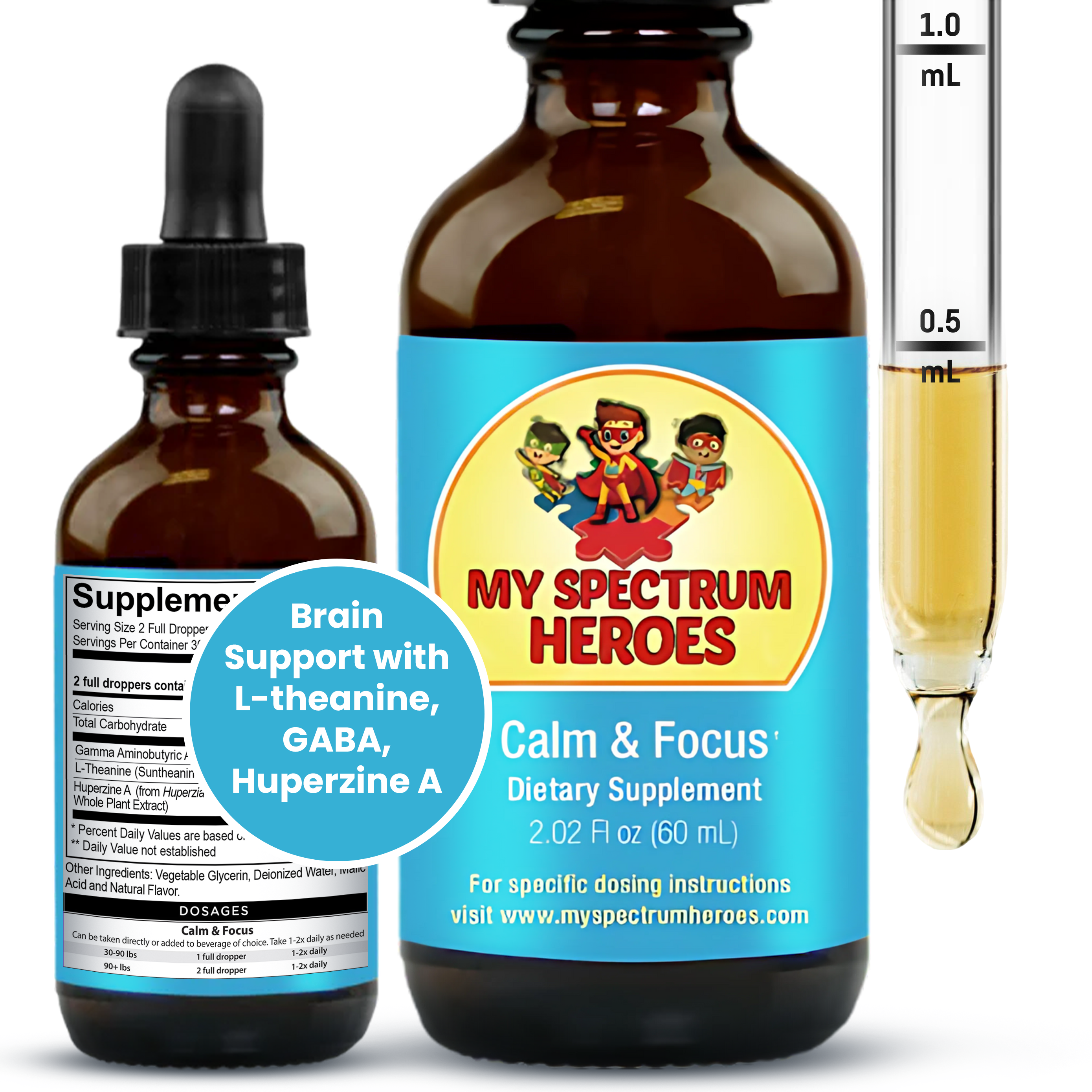 Calm & Focus Liquid Drops for Kids (L-Theanine, GABA & Huperzine A)
