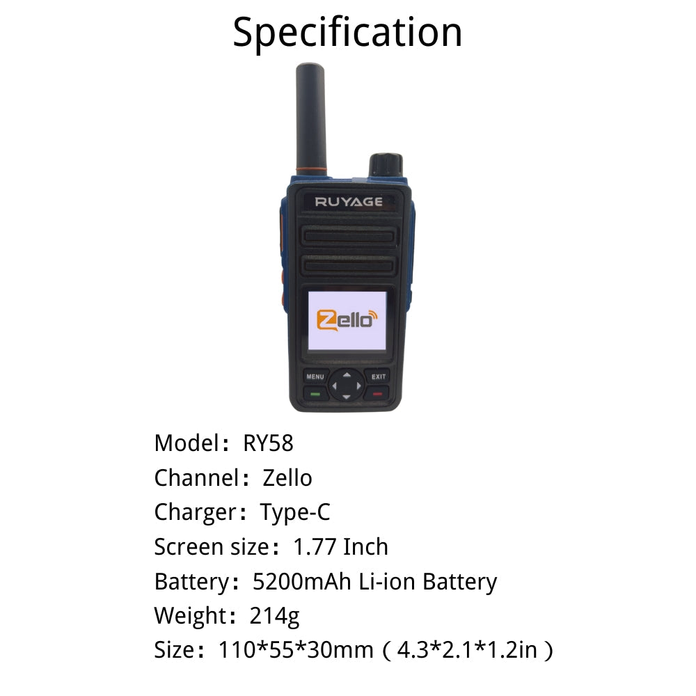 RUYAGE RY58 Zello Walkie Talkie | 5200mAh WiFi PoC Radio