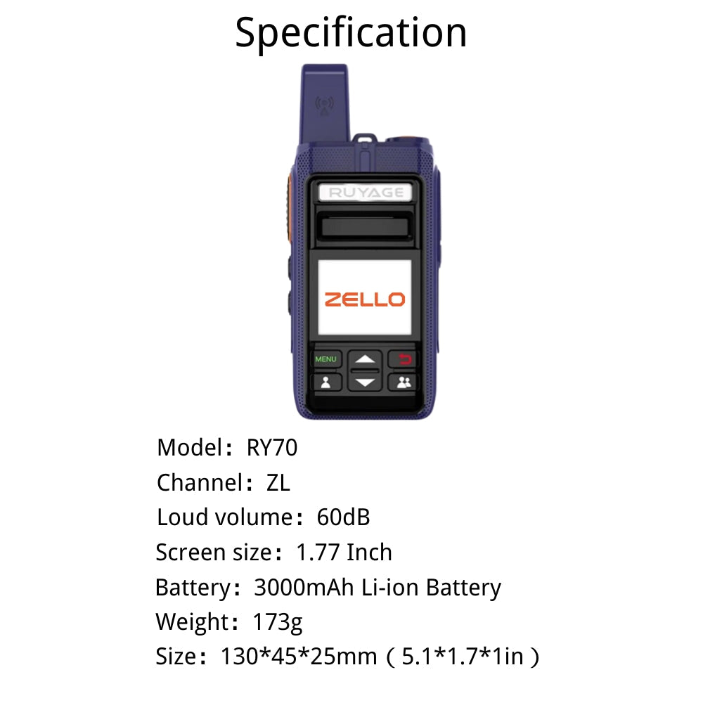 RUYAGE RY70 Zello Walkie Talkie | WiFi PoC Radio