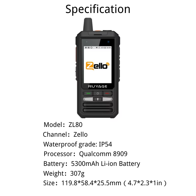 RUYAGE Zello Radio ZL80 | 4G LTE Touch Screen PoC Walkie Talkie