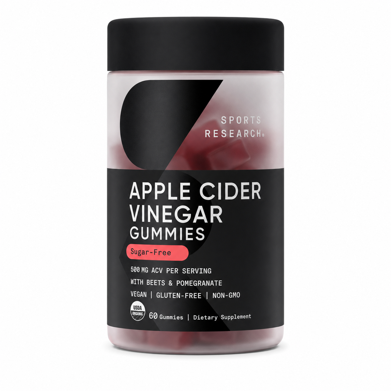 Sports Research Organic Apple Cider Vinegar Gummies – 500 mg, Sugar-Free, 60 Count