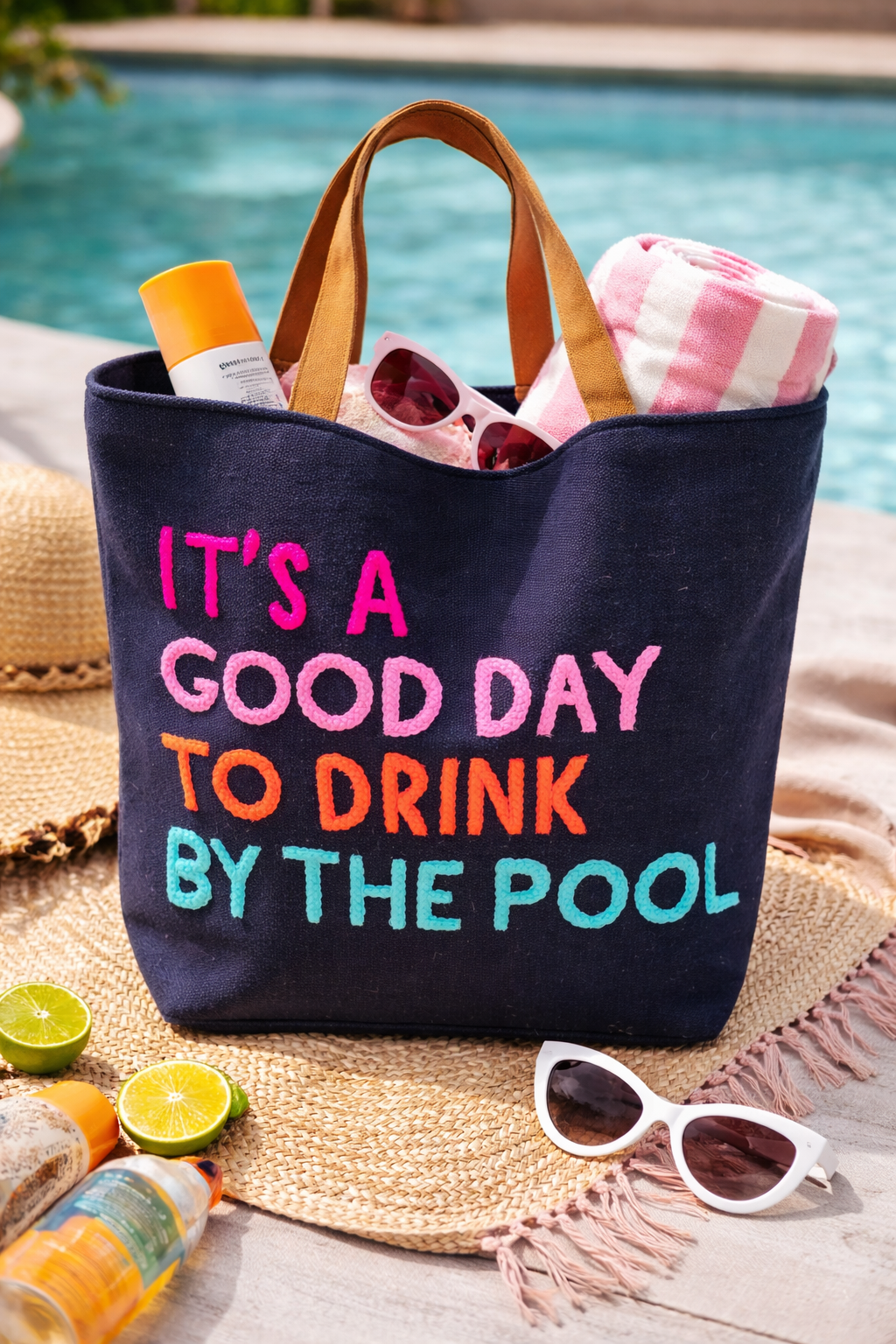 Poolside Bliss vävd bomullstygkasse – Marinblå