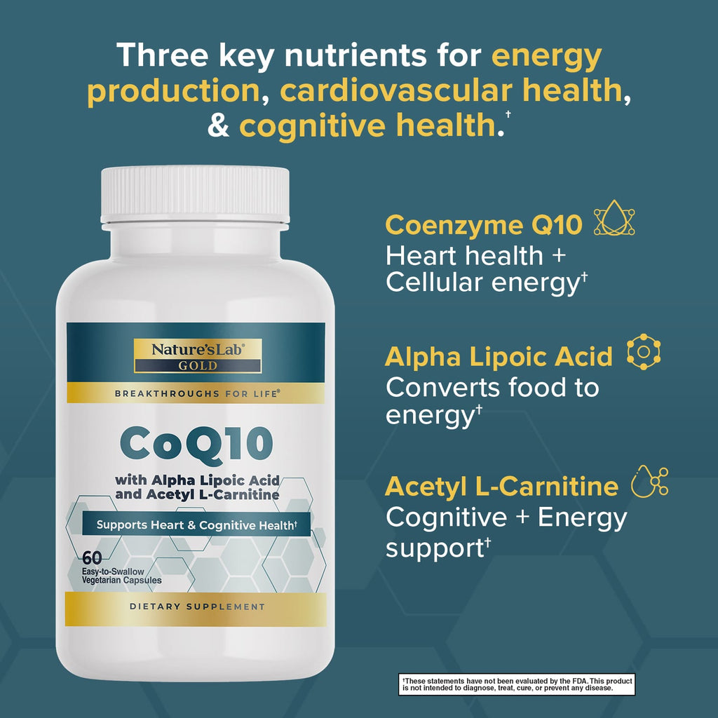 Nature's Lab Gold CoQ10 + Alpha Lipoic Acid + Acetyl L-Carnitine HCl - 60 Capsules