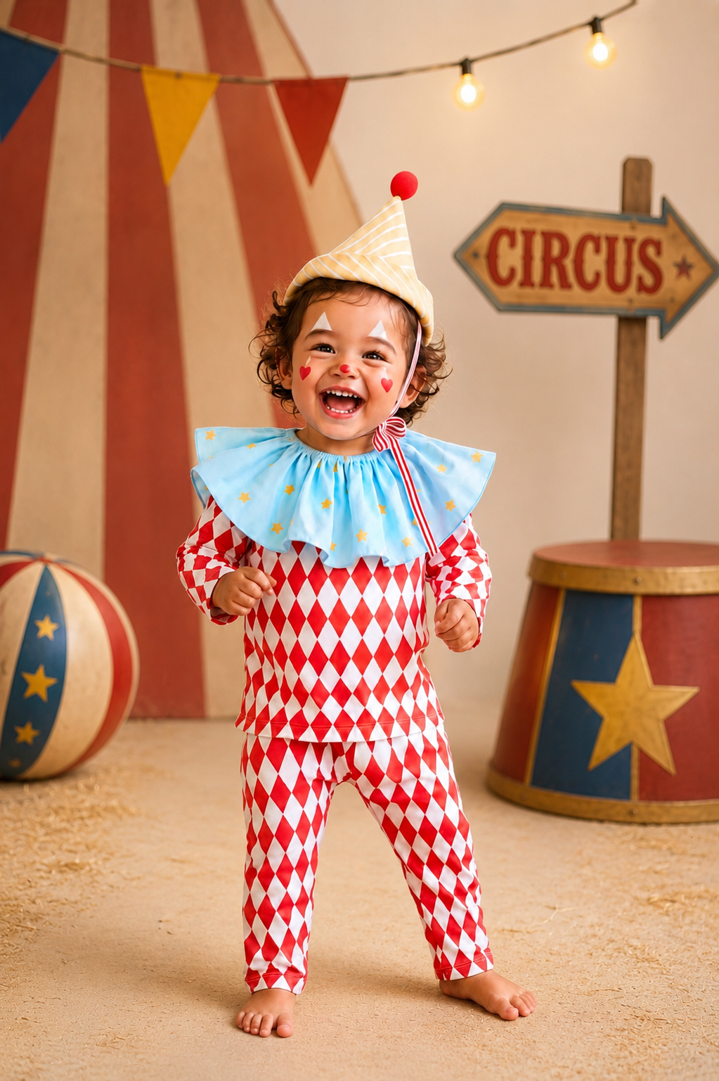 Vintage Harlequin-clowndräkt för barn | Cirkus-Halloweenkostym