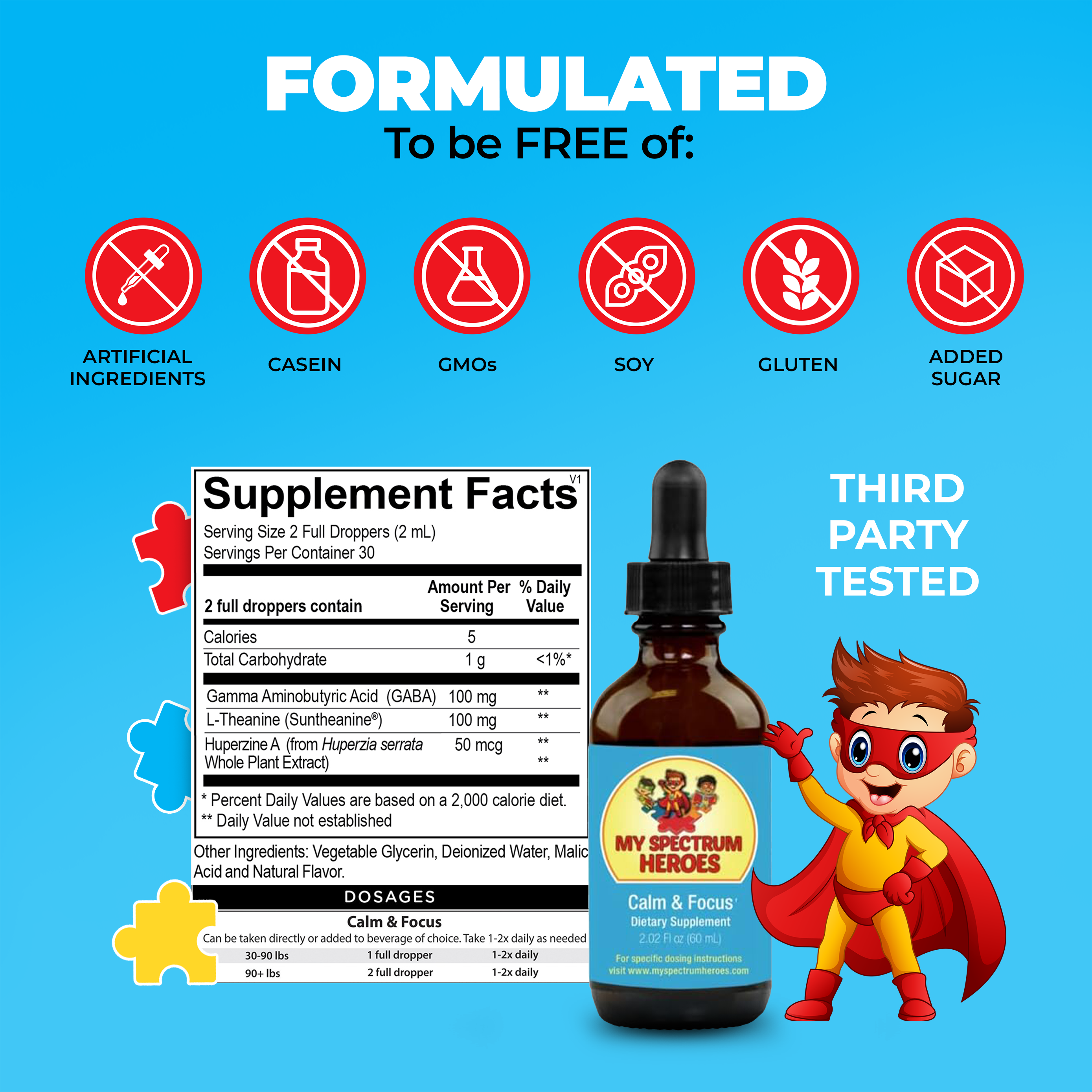 Calm & Focus Liquid Drops for Kids (L-Theanine, GABA & Huperzine A)