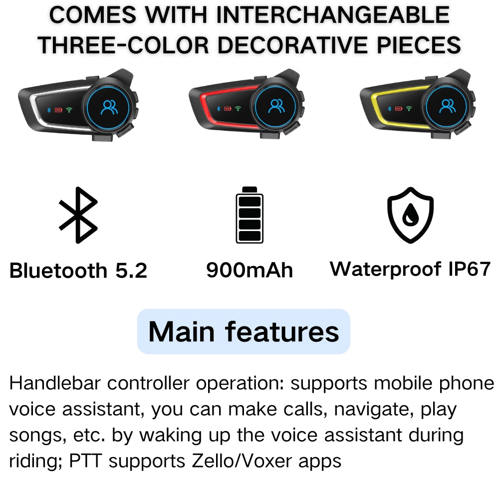 RUYAGE Motorcycle Helmet Communication System | IP67 Bluetooth Helmet Speaker
