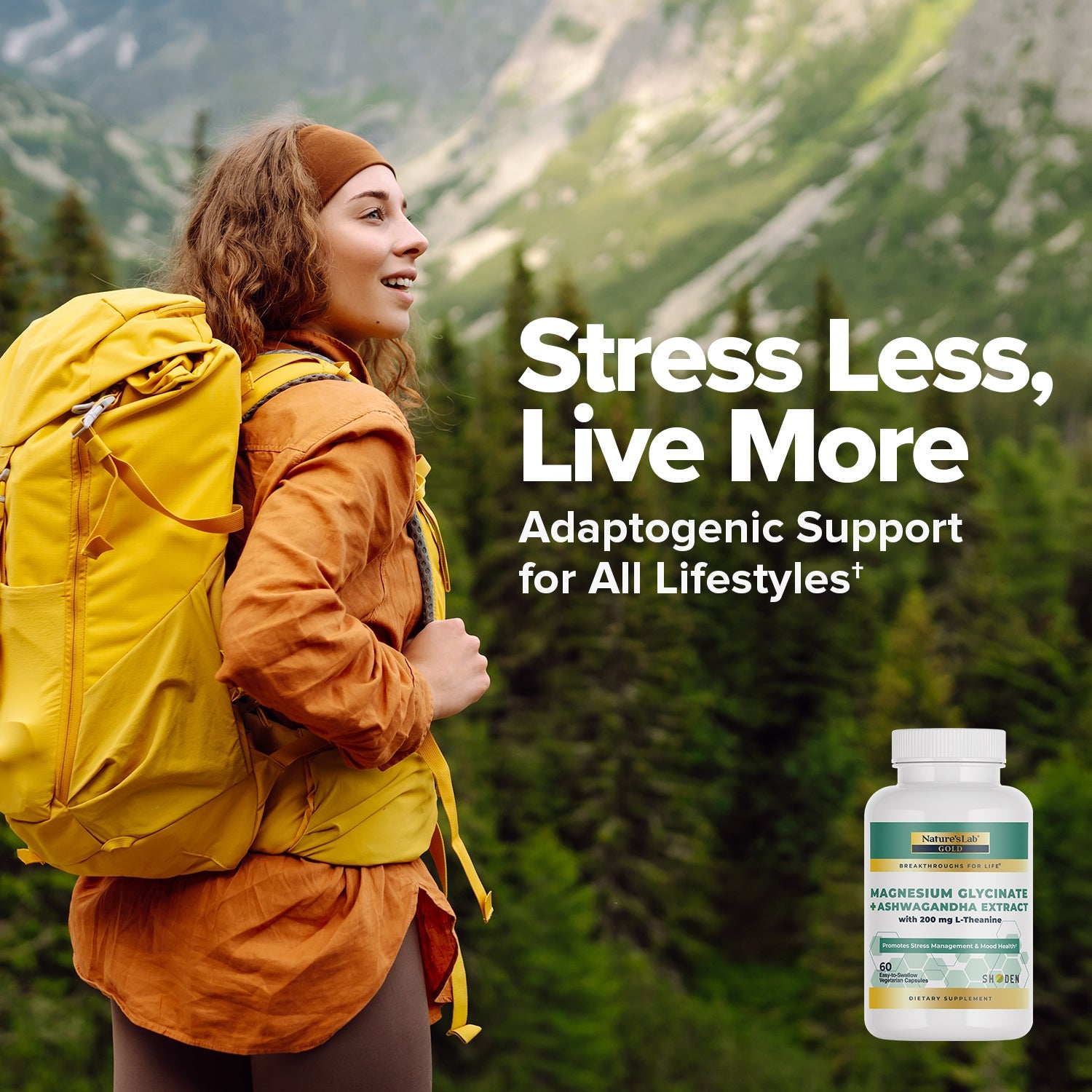 Nature's Lab Gold Magnesium + Ashwagandha with L-Theanine - 60 Capsules