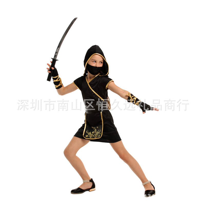 Halloween Costume G-0372 Black Gold Ninja Girl Masquerade Cosplay Girl Ninja Show Costume