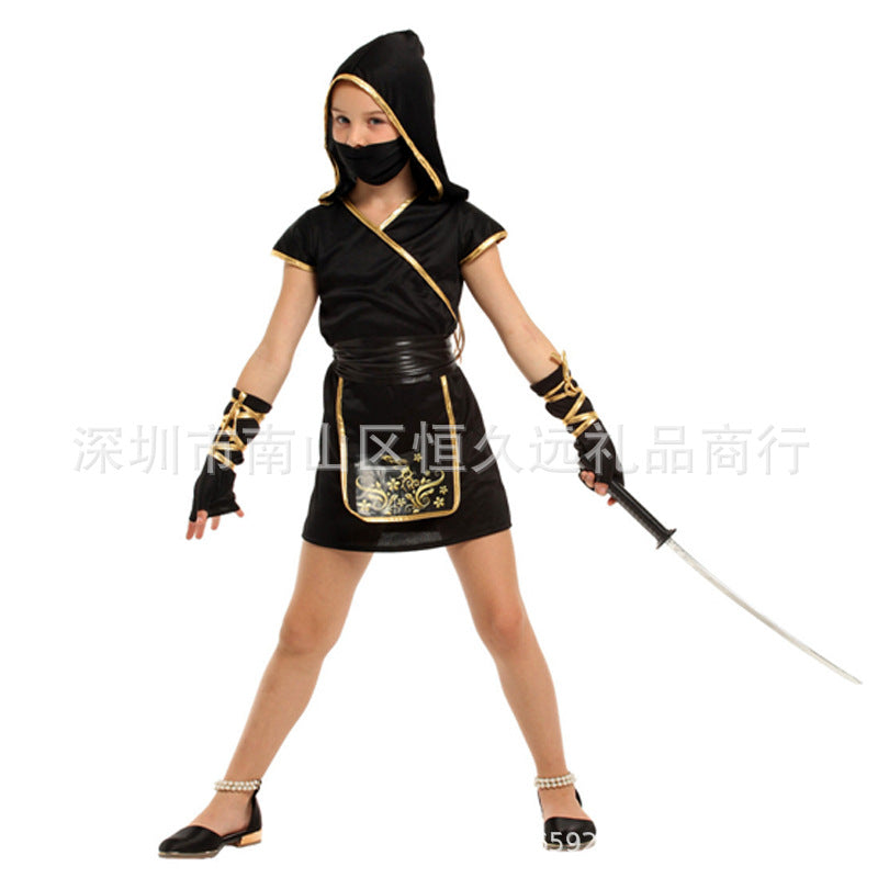 Halloween Costume G-0372 Black Gold Ninja Girl Masquerade Cosplay Girl Ninja Show Costume
