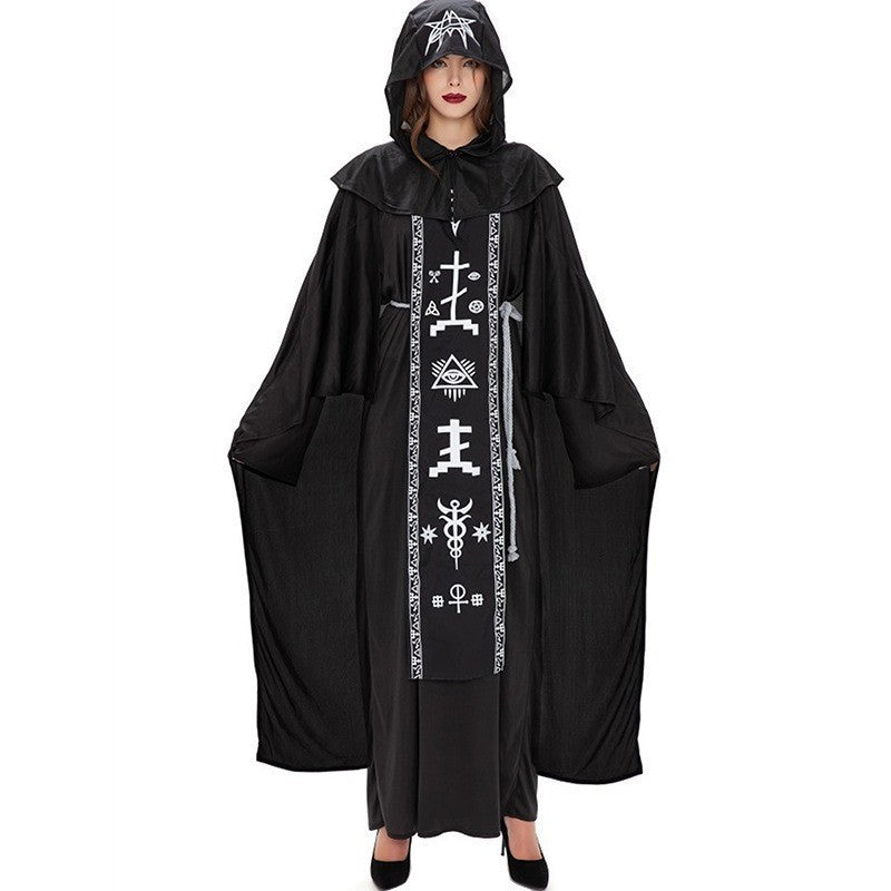 Halloween Evil Vampire Male and Female Wizard Black Robe Mage Dark Hell Devil Couple Costume