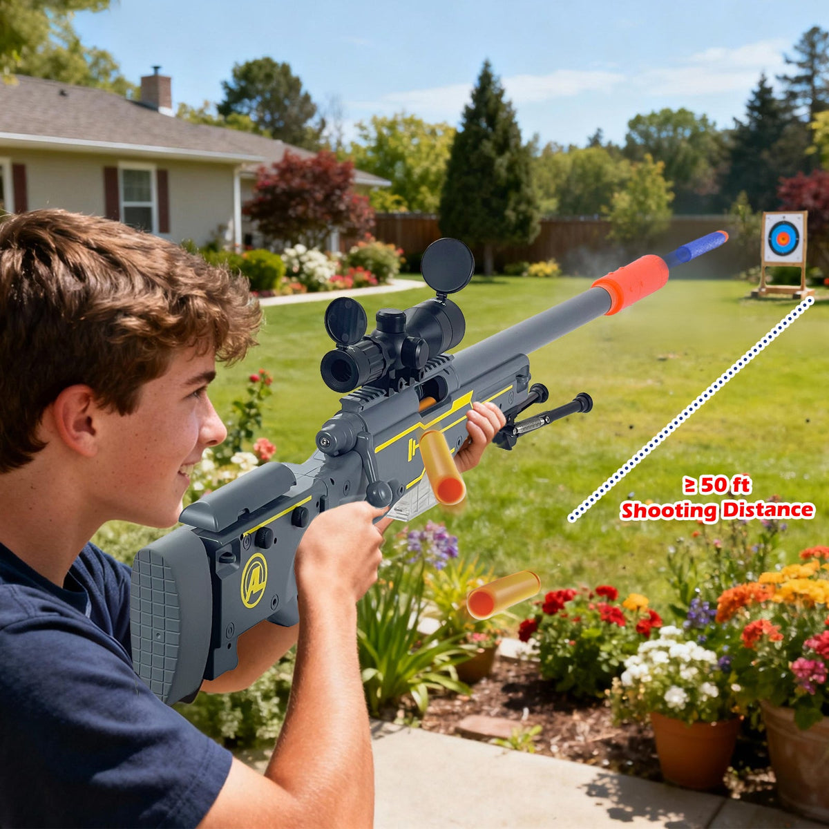 Lanzador Táctico de Francotirador AWM – Rifle de Dardos de Goma con Culata Plegable para Batallas en el Jardín