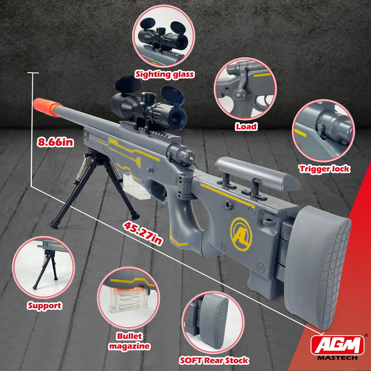 Lanzador Táctico de Francotirador AWM – Rifle de Dardos de Goma con Culata Plegable para Batallas en el Jardín