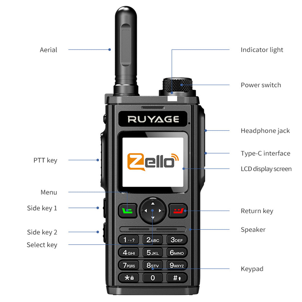 RUYAGE RY98 4G LTE Zello Walkie Talkie | Android PTT Radio