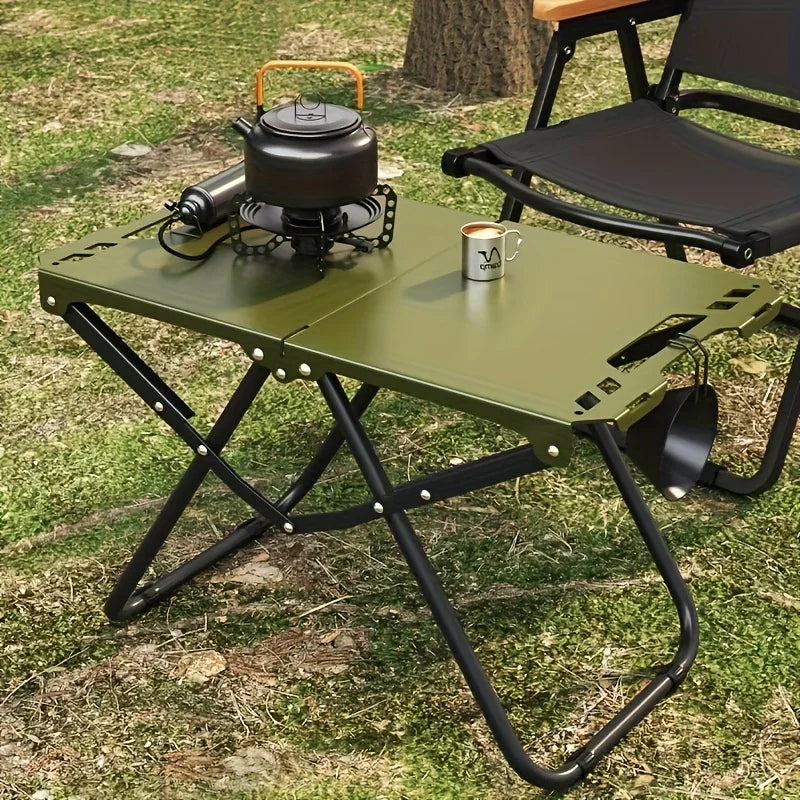 Bärbart hopfällbart campingbord, matbord i rostfritt stål för utomhusbruk, kompakt design för camping, strand, grill och vandring