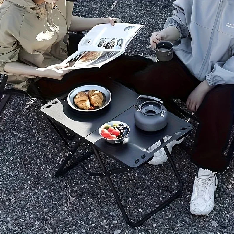 Bärbart hopfällbart campingbord, matbord i rostfritt stål för utomhusbruk, kompakt design för camping, strand, grill och vandring