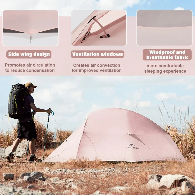 Tienda de campaña Naturehike CloudUp Base para 1/2 persona, ultraligera, para trekking, camping, senderismo, portátil, color rosa/azul, tiendas de campaña 2026 nuevas