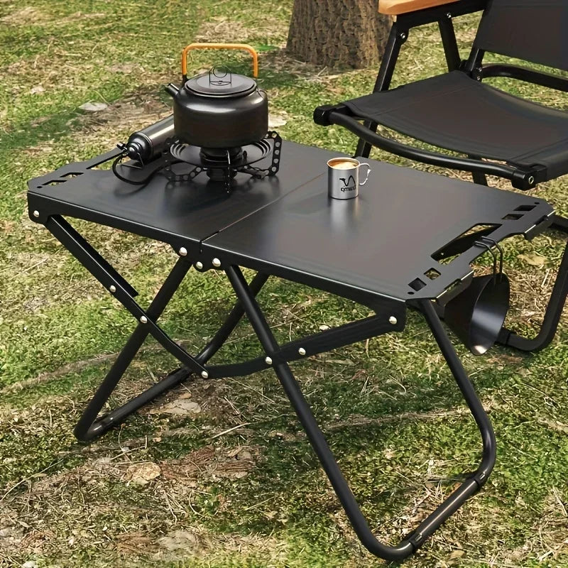 Bärbart hopfällbart campingbord, matbord i rostfritt stål för utomhusbruk, kompakt design för camping, strand, grill och vandring