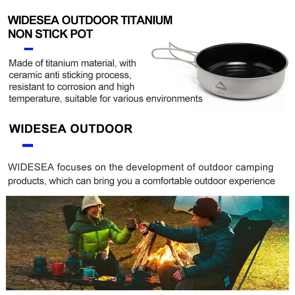 Widesea Juego de Utensilios de Cocina de Titanio para Acampada, Caldero de Turismo, Olla de Cocina al Aire Libre, Sartén, Picnic, Cocina, Senderismo, Trekking