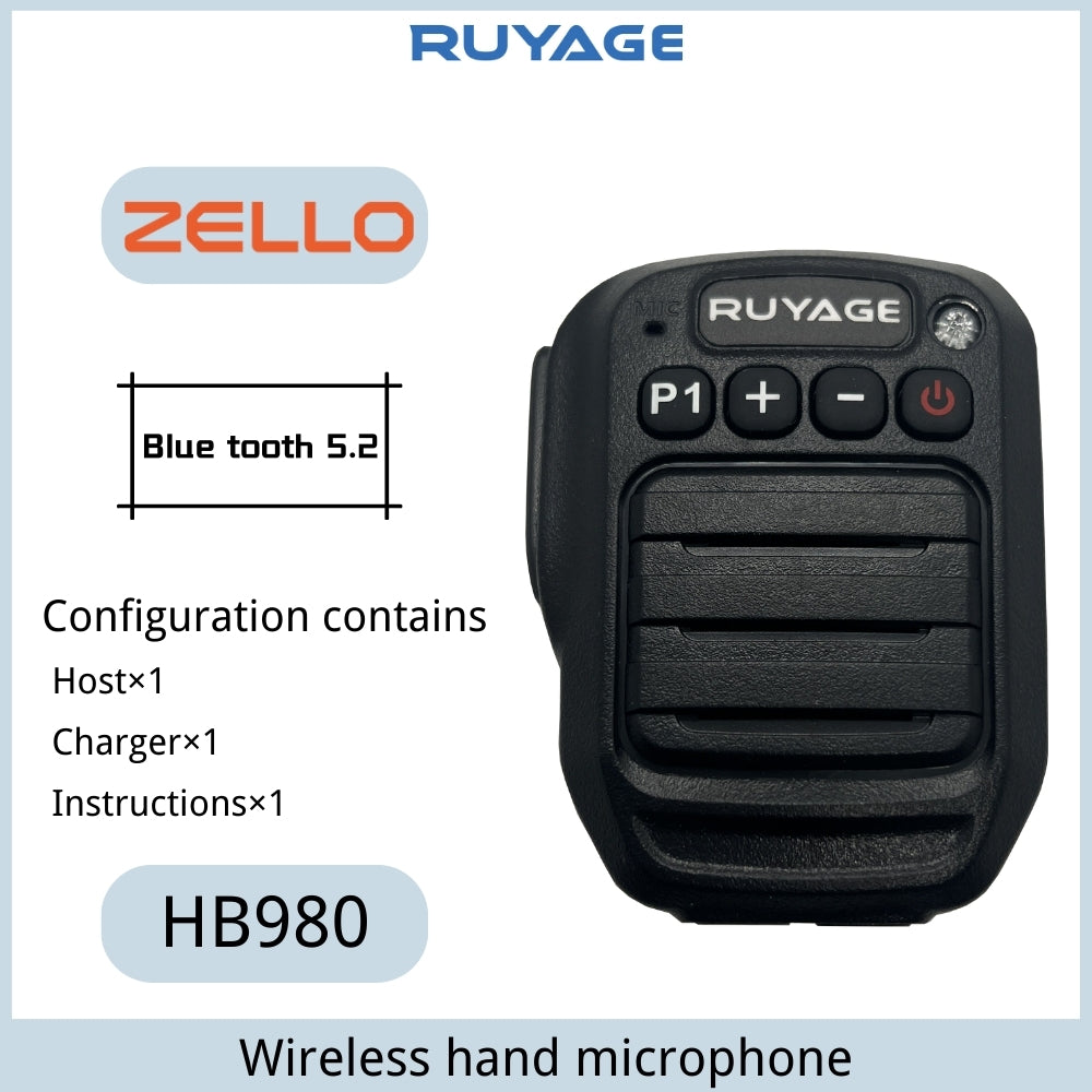 RUYAGE HB980 Bluetooth PTT Microphone for Zello Walkie Talkie | Wireless Push to Talk Mic for iPhone Android
