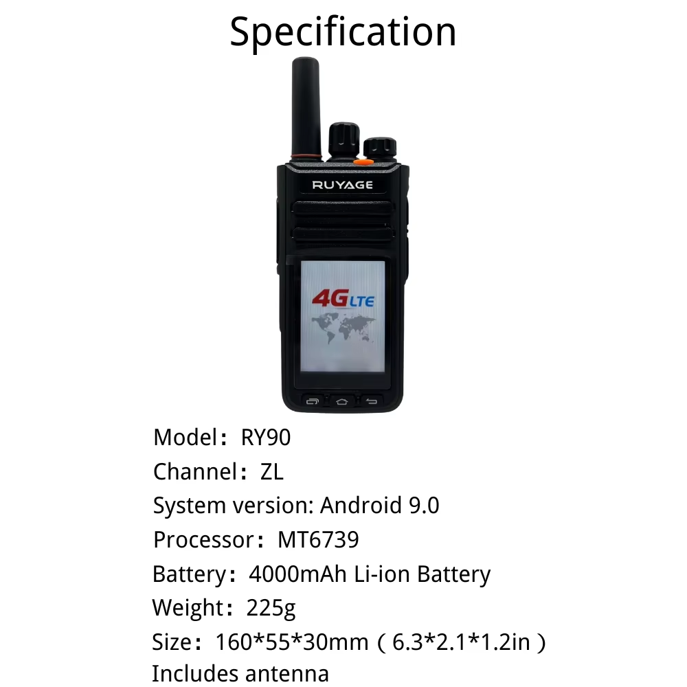RUYAGE Zello Radio RY90 | 4G LTE Touch Screen PoC Walkie Talkie