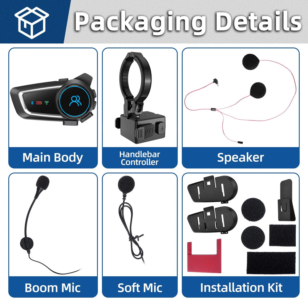 RUYAGE Motorcycle Helmet Communication System | IP67 Bluetooth Helmet Speaker