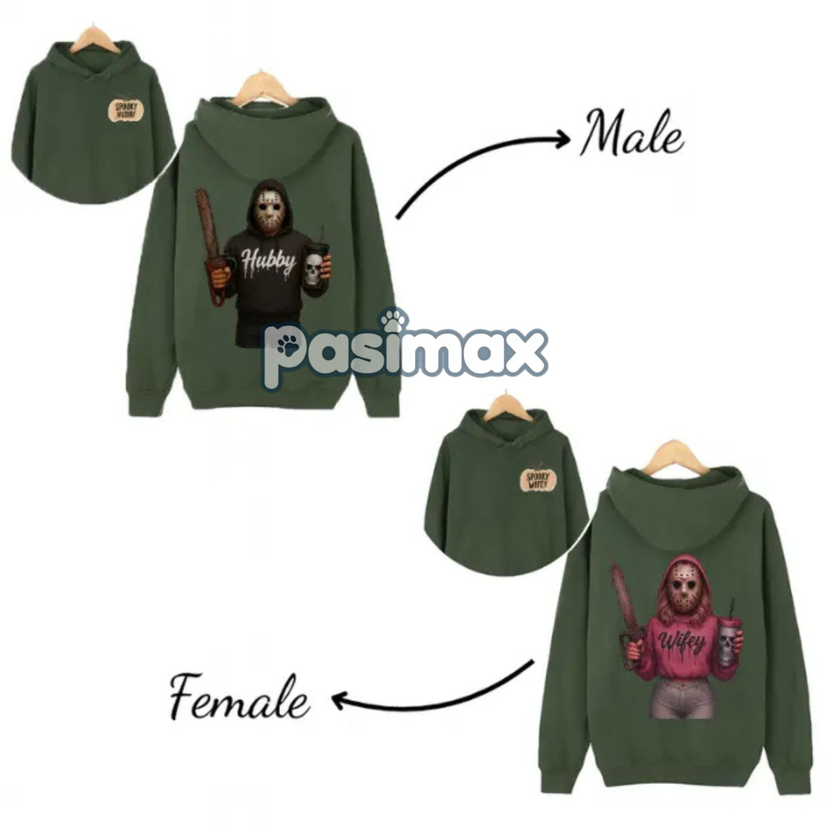 Wifey & Hubby Jason Hoodie – Halloween-paroutfits, läskiga tröjor för fru och man