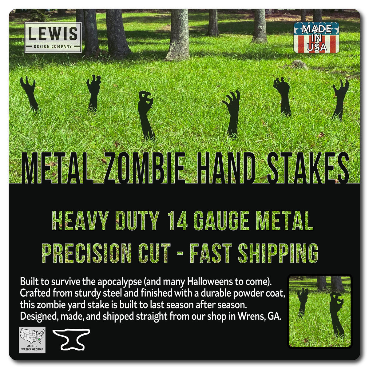 Zombiehänder Trädgårdsspett i Metall | Set med Halloween-gräsmattsdekorationer