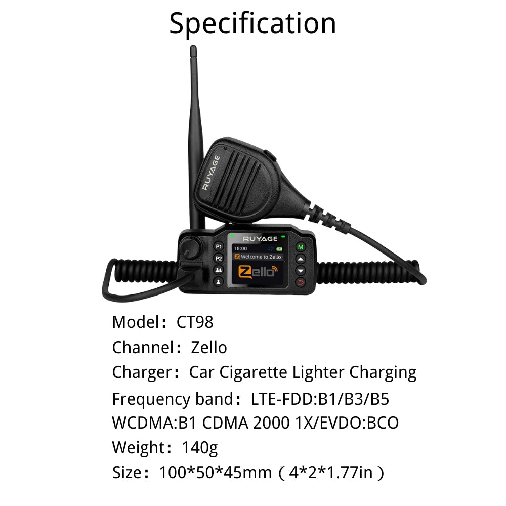 RUYAGE CT98 4G LTE Zello Vehicle Radio | Car PoC PTT Radio